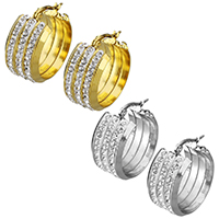 Pánské Nerezová ocel Hoop náušnice, Nerez, s drahokamu jíl Pave, pro ženy, více barev na výběr, 13x25mm, 5páry/Lot, Prodáno By Lot