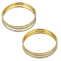 Stainless Steel Bangle gold color plated for woman & with rhinestone 3.50mm Inner Approx 68mm Sold By Set
