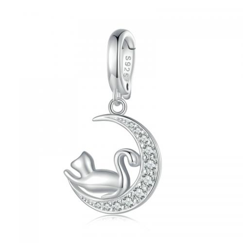 Cubic Zirconia Micro Pave Sterling Silver Pendant, 925 Sterling Silver, plated, DIY & micro bana cubic zirconia, silver, 13x26mm, Säljs av PC