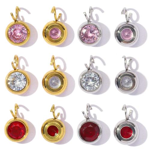 Stainless Steel Pendants 304 Stainless Steel with Glass Stone Vacuum Ion Plating DIY Sold By Bag
