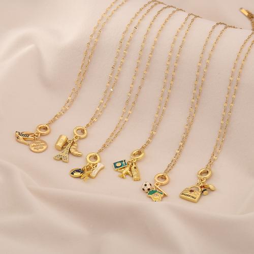 Stainless Steel Jewelry Necklace 304 Stainless Steel plated & for woman & enamel golden Sold By PC