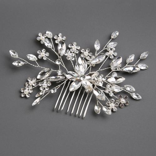 Decorative Hair Combs Plastic Pearl with brass wire & Crystal handmade fashion jewelry & for woman & with rhinestone Sold By PC