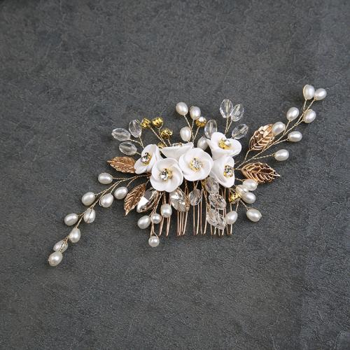 Decorative Hair Combs Zinc Alloy with brass wire & Polymer Clay & Crystal & Plastic Pearl handmade fashion jewelry & for woman & with rhinestone Sold By PC