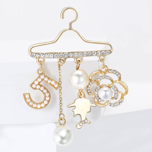 Zinc Alloy Brooches with Plastic Pearl gold color plated for woman & with rhinestone nickel lead & cadmium free Sold By PC