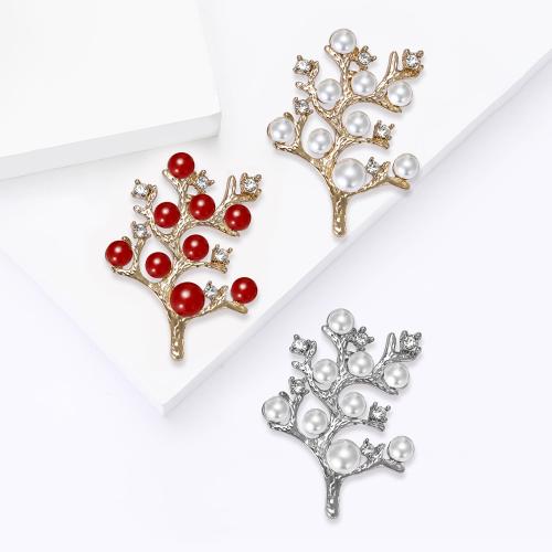 Zinc Alloy Brooches with Plastic Pearl Tree plated for woman & enamel & with rhinestone nickel lead & cadmium free Sold By PC