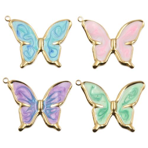 Stainless Steel Pendants 304 Stainless Steel Butterfly Vacuum Ion Plating DIY & enamel Sold By Bag
