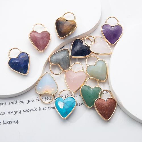 Gemstone Pendants Jewelry with Brass Heart DIY Sold By PC