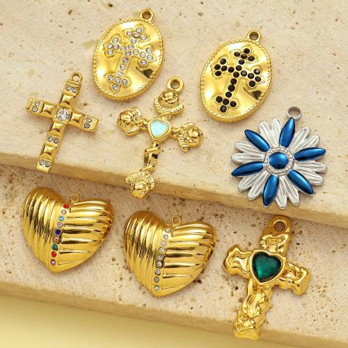Stainless Steel Pendants 304 Stainless Steel with Glass gold color plated DIY & with rhinestone Sold By Bag