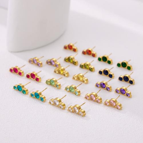 Stainless Steel Stud Earrings 304 Stainless Steel gold color plated fashion jewelry & micro pave cubic zirconia Sold By Pair
