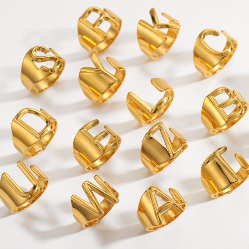 Vinger Ring in edelstaal, 304 roestvrij staal, De Brief van het alfabet, gold plated, mode sieraden, meer kleuren voor de keuze, Verkocht door PC