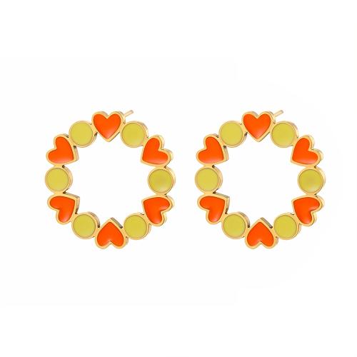 Stainless Steel Stud Earrings 304 Stainless Steel gold color plated fashion jewelry & enamel Sold By Pair