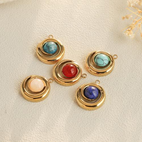 Stainless Steel Pendants 304 Stainless Steel with Gemstone & Tiger Eye gold color plated DIY nickel lead & cadmium free Sold By Bag