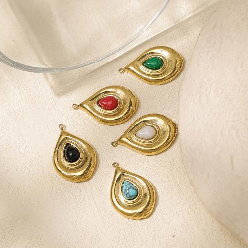 Stainless Steel Pendants 304 Stainless Steel with Gemstone Teardrop gold color plated DIY nickel lead & cadmium free Sold By Bag