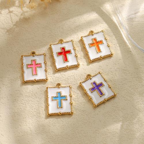 Stainless Steel Pendants 304 Stainless Steel Square gold color plated DIY & enamel nickel lead & cadmium free Sold By Bag