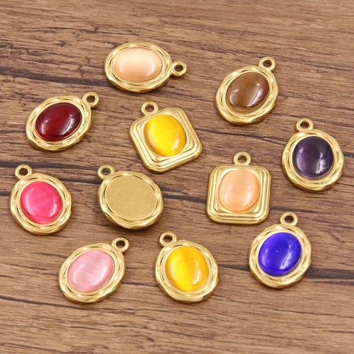 Stainless Steel Pendants 304 Stainless Steel with Cats Eye plated DIY & micro pave cubic zirconia Sold By Bag