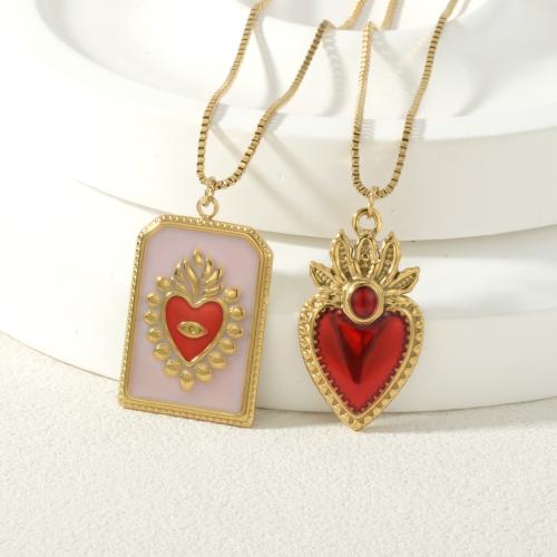Stainless Steel Jewelry Necklace 304 Stainless Steel gold color plated fashion jewelry & enamel Sold By PC
