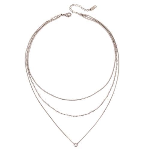 Stainless Steel Jewelry Necklace 304 Stainless Steel plated three layers & for woman & with rhinestone Sold By PC