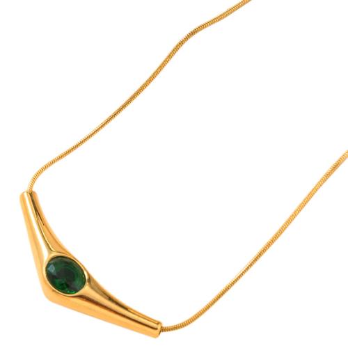 304 Stainless Steel Necklace with Gemstone gold color plated fashion jewelry & Unisex Length 55 cm Sold By PC