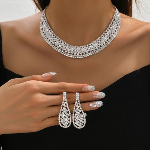 ottone set di gioielli fashion, orecchino & Collana, placcato color argento, 2 pezzi & per la donna & con strass, Venduto da set