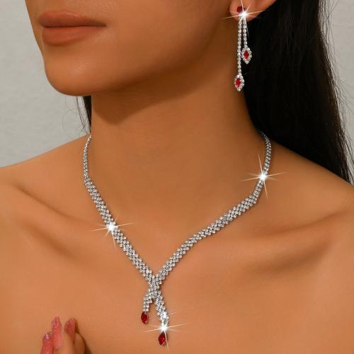 銅 ファッションアクセサリーセット, イヤリング & ネックレス, シルバーメッキ, 2個 & マイクロパヴェジルコニア & 女性用, 無色, 売り手 セット