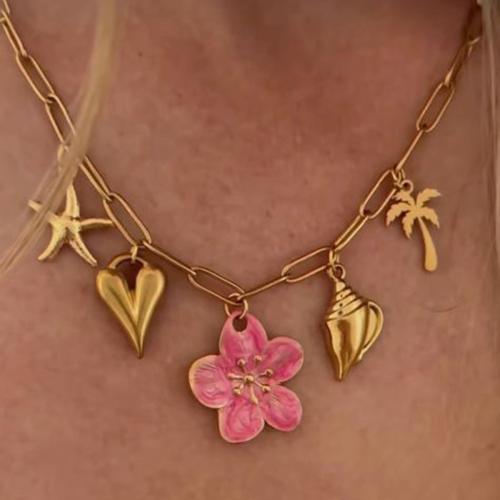 Stainless Steel Jewelry Necklace 304 Stainless Steel gold color plated fashion jewelry & enamel Sold By PC