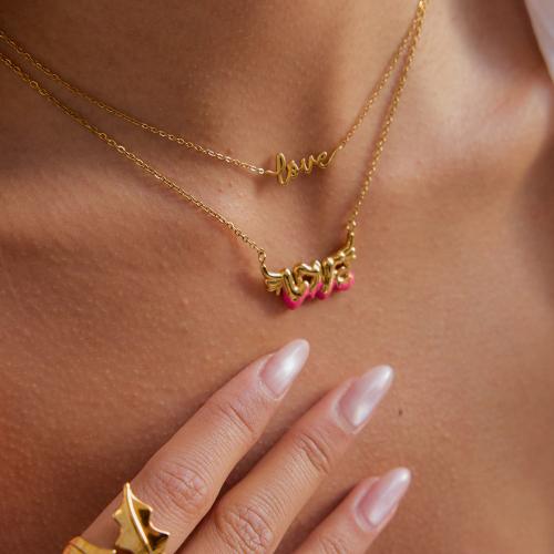 Stainless Steel Jewelry Necklace 304 Stainless Steel gold color plated fashion jewelry & enamel Sold By PC