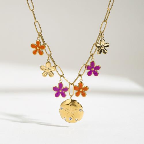 Stainless Steel Jewelry Necklace 304 Stainless Steel gold color plated fashion jewelry & enamel & with rhinestone Sold By PC