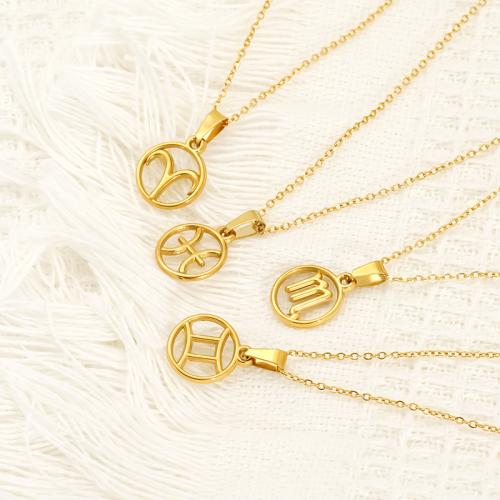Stainless Steel Jewelry Necklace 304 Stainless Steel 18K gold plated Zodiac symbols jewelry & for woman & hollow Sold By PC
