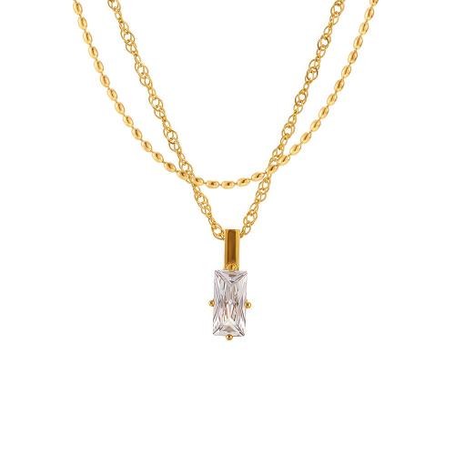 Stainless Steel Jewelry Necklace 304 Stainless Steel with Cubic Zirconia plated fashion jewelry & for woman Sold By PC