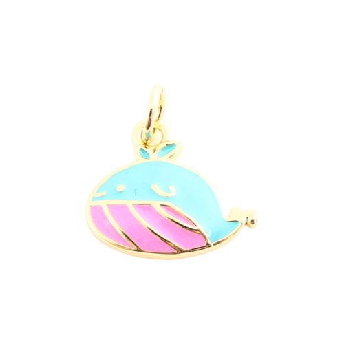 Pingentes Jóias de bronze, cobre, baleia, DIY & esmalte, ouro, 12x14x2mm, vendido por PC