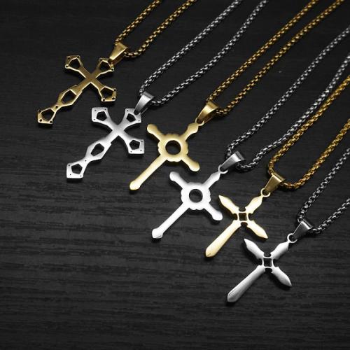 Nerezová ocel Cross Přívěsky, 304 Stainless Steel, s Titanium ocel, Kříž, barva pozlacený, módní šperky, více barev na výběr, Prodáno By PC