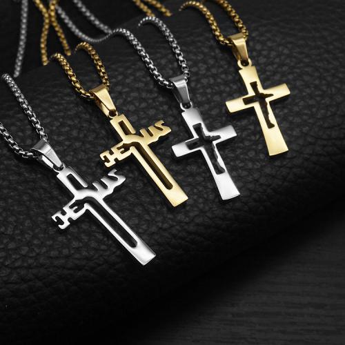 Nerezová ocel Cross Přívěsky, 304 Stainless Steel, s Titanium ocel, Kříž, barva pozlacený, módní šperky, více barev na výběr, 21x3x33mm, Prodáno By PC