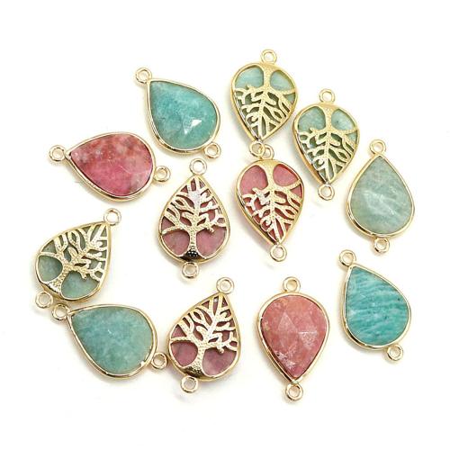 Edelstein-Connector, Messing, mit Edelstein, Tropfen, plattiert, DIY, keine, frei von Nickel, Blei & Kadmium, 15x25mm, verkauft von PC