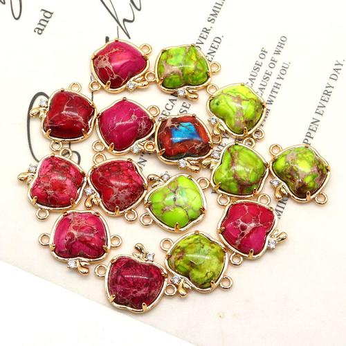 Gemstone Connector Brass with Impression Jasper Apple plated DIY & 2/2 loop nickel lead & cadmium free Sold By PC