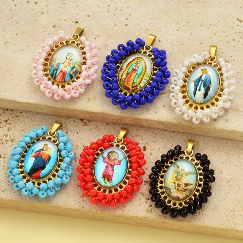 Stainless Steel Pendants 304 Stainless Steel with Seedbead & Resin gold color plated DIY & enamel Sold By Bag