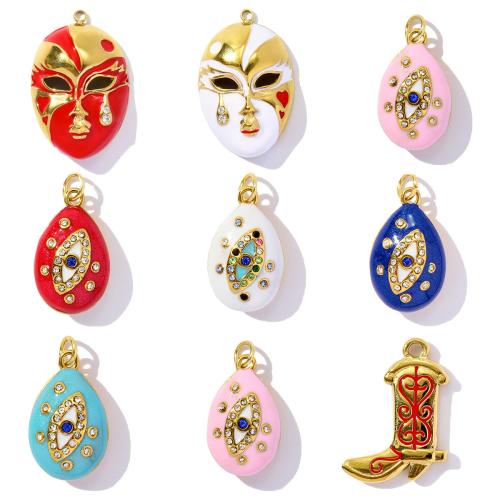 Stainless Steel Pendants 304 Stainless Steel gold color plated DIY & micro pave cubic zirconia & enamel & with rhinestone Sold By Bag