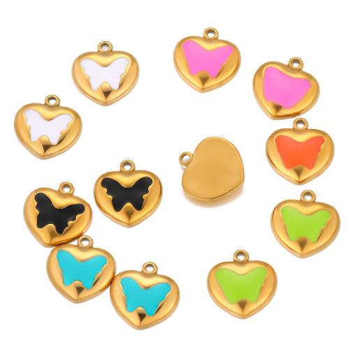 Přívěsky srdce z nerezové oceli, 304 Stainless Steel, barva pozlacený, DIY & smalt, více barev na výběr, 5PC/Bag, Prodáno By Bag