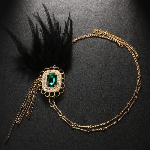 Headband Copper Alloy with Fiber plated fashion jewelry & for woman & with rhinestone golden Sold By PC