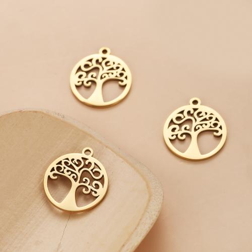 Stainless Steel Pendants 304 Stainless Steel Tree gold color plated DIY golden Sold By Bag