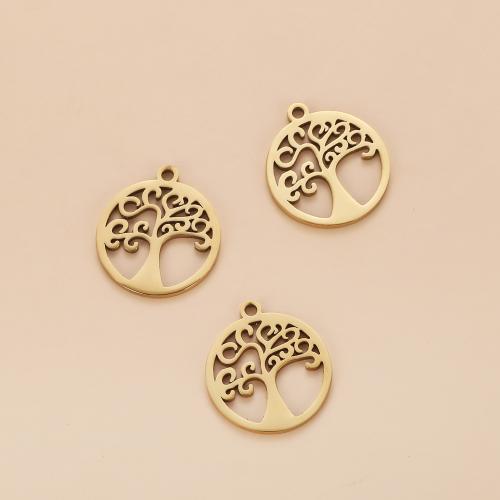 Stainless Steel Pendants 304 Stainless Steel Tree gold color plated DIY golden Sold By Bag