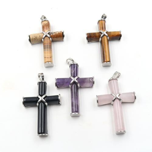 Gemstone Pendants Jewelry with Zinc Alloy Cross DIY Sold By PC