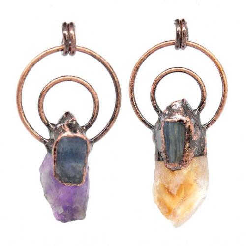 Gemstone Pendants Jewelry with Zinc Alloy plated random style & DIY & hollow - Sold By PC