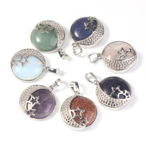 Gemstone Pendants Jewelry with Zinc Alloy Round DIY Sold By PC