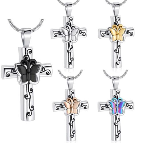 304 Stainless Steel Cinerary Casket Pendant fashion jewelry & Unisex polished Cross Sold By PC