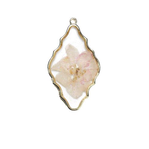Zinc Alloy Pendant with Dried Flower & Resin Rhombus gold color plated DIY two different colored Sold By PC