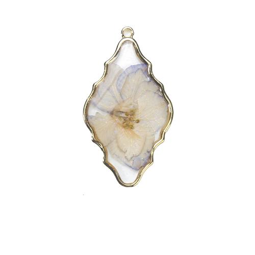 Zinc Alloy Pendant with Dried Flower & Resin Rhombus gold color plated DIY two different colored Sold By PC