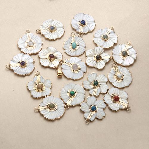 Gemstone Pendants Jewelry Brass with Gemstone & Shell Flower plated DIY nickel lead & cadmium free Sold By PC