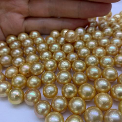 Natural Freshwater Pearl Loose Beads Slightly Round DIY & half-drilled golden 10-11MM Sold By PC