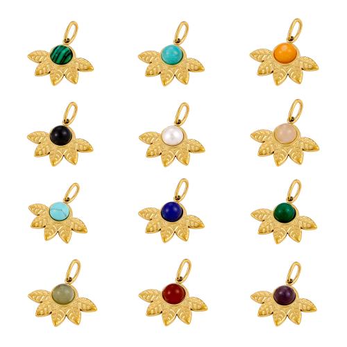 Gemstone Pendants Jewelry 304 Stainless Steel with Gemstone gold color plated DIY Sold By PC
