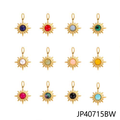 Gemstone Pendants Jewelry 304 Stainless Steel with Gemstone gold color plated DIY Sold By PC